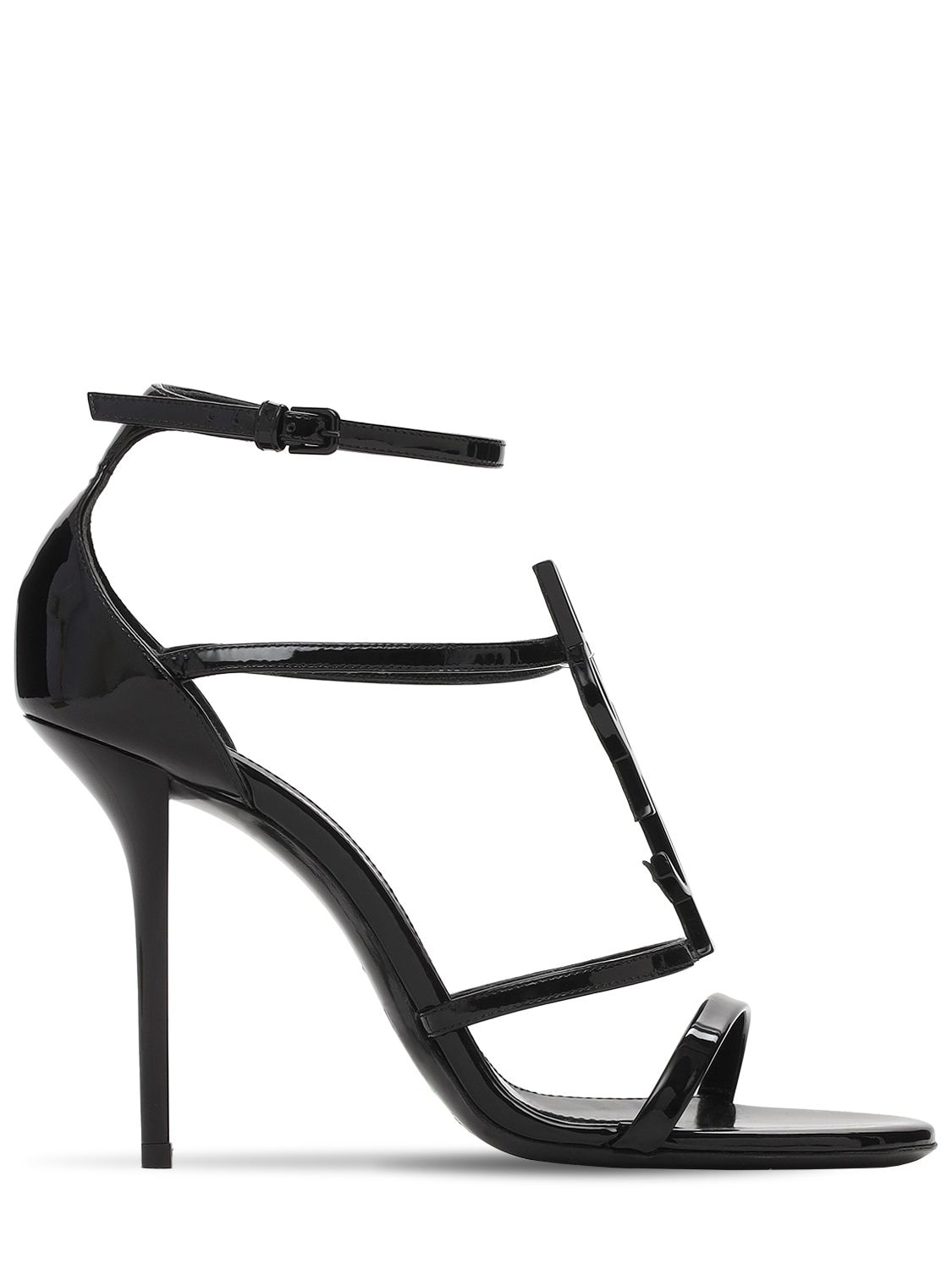 Shop Saint Laurent 110mm Cassandra Patent Leather Sandals In Black