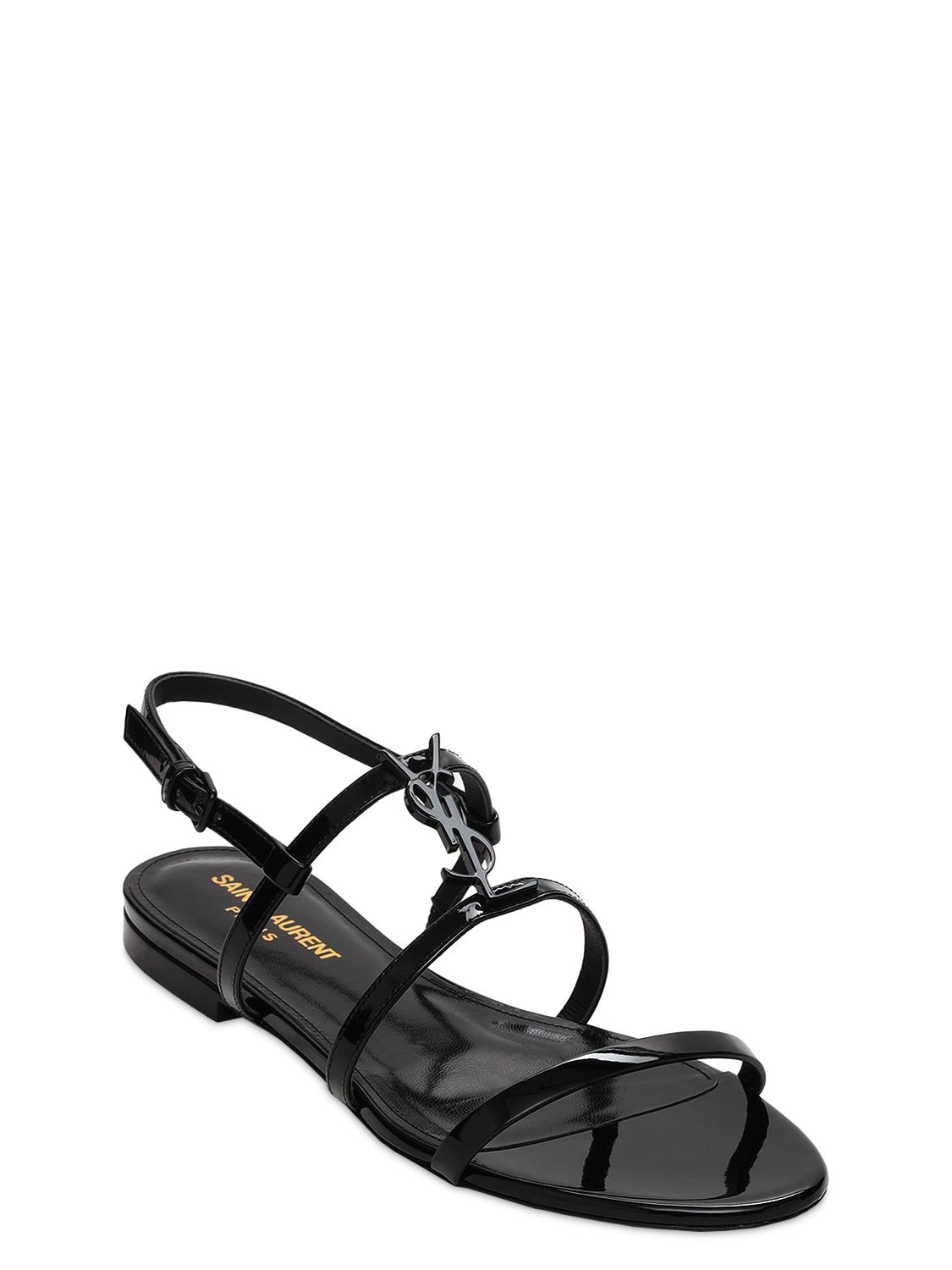 Shop Saint Laurent 10mm Cassandra Patent Leather Sandals In Black