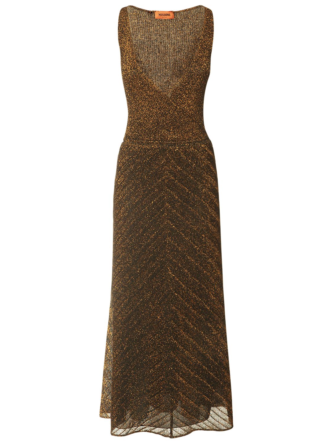 Missoni V Neck Viscose Blend Knit Long Dress In Black,gold | ModeSens