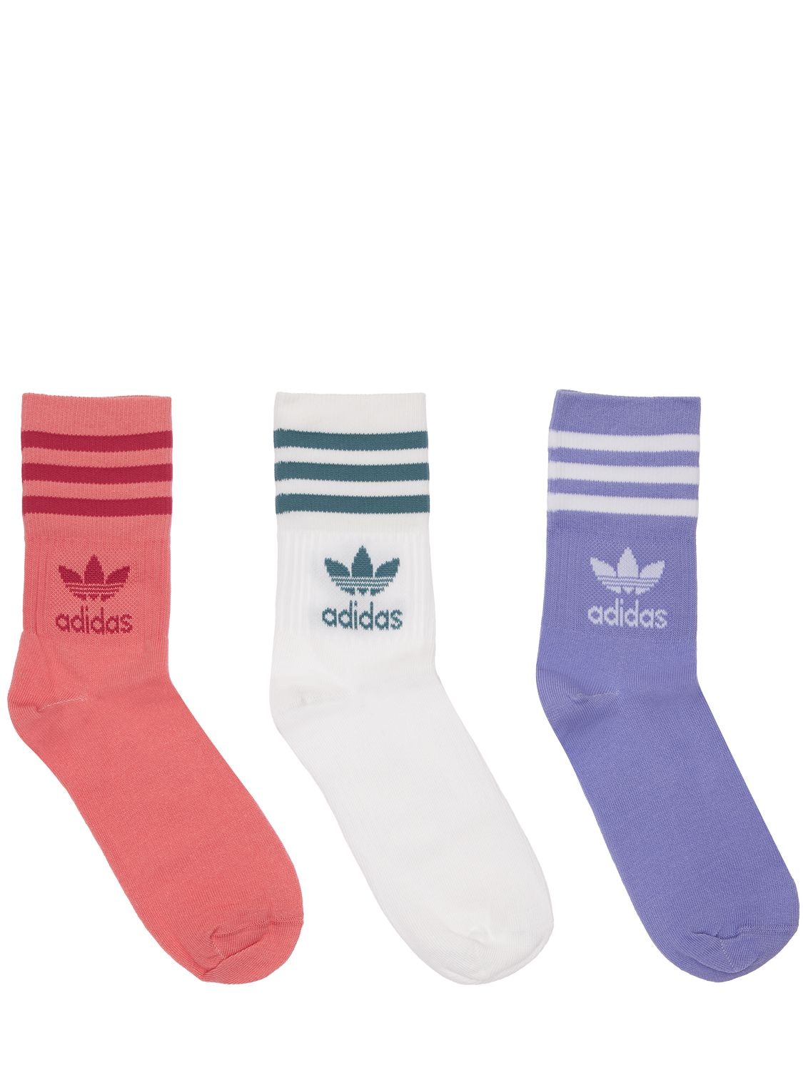 Adidas Originals Mid Cut Crew Socks In Pink,lilac,whi