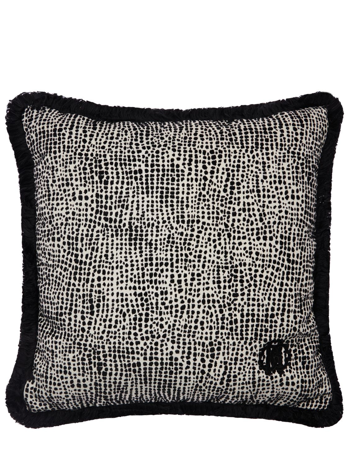 Roberto Cavalli Python Velvet Cushion In Black