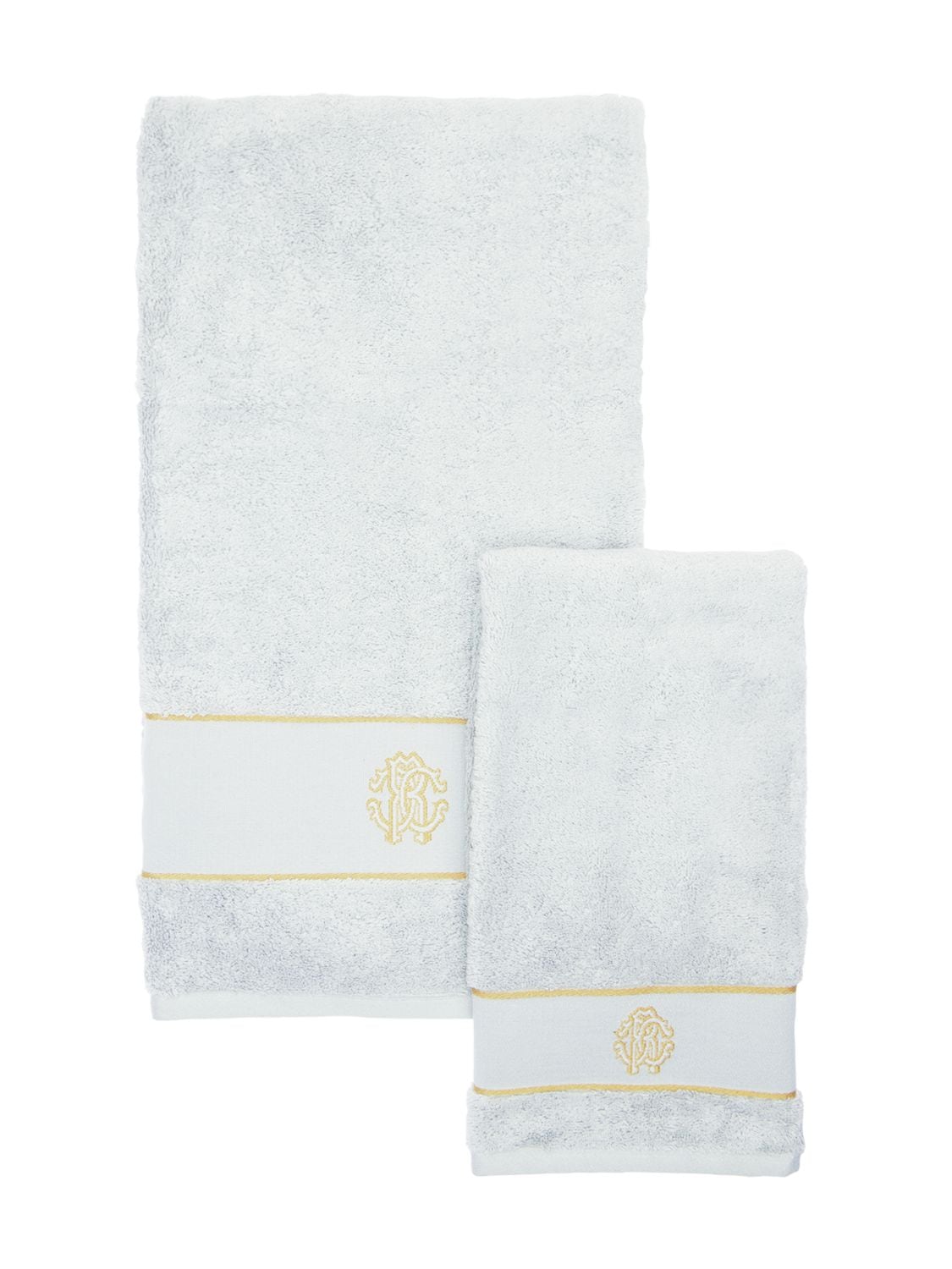 Roberto Cavalli Set Of 2 New Gold Towels In Grey