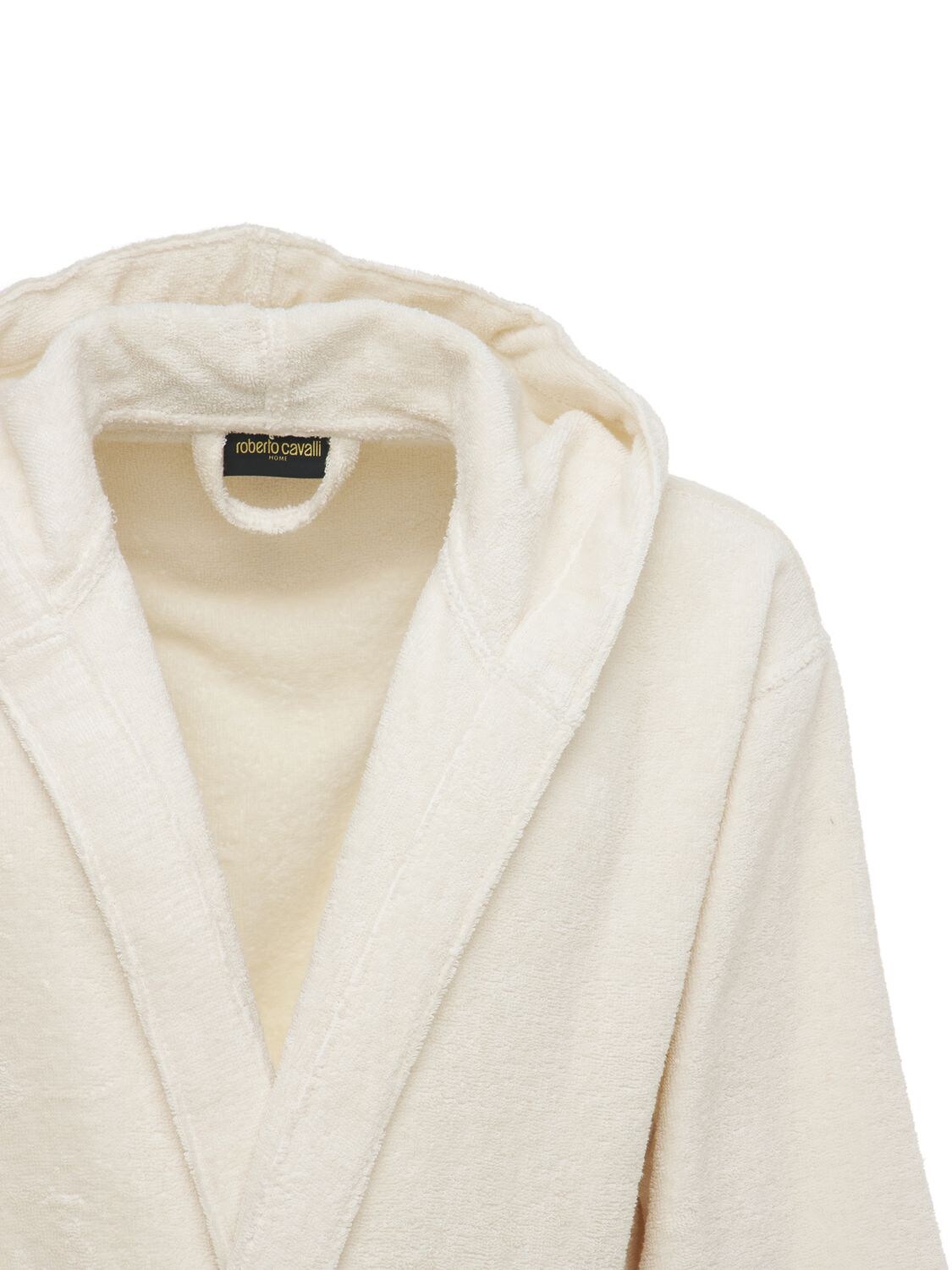 Shop Roberto Cavalli Gold New Hooded Cotton Bathrobe In Ivory