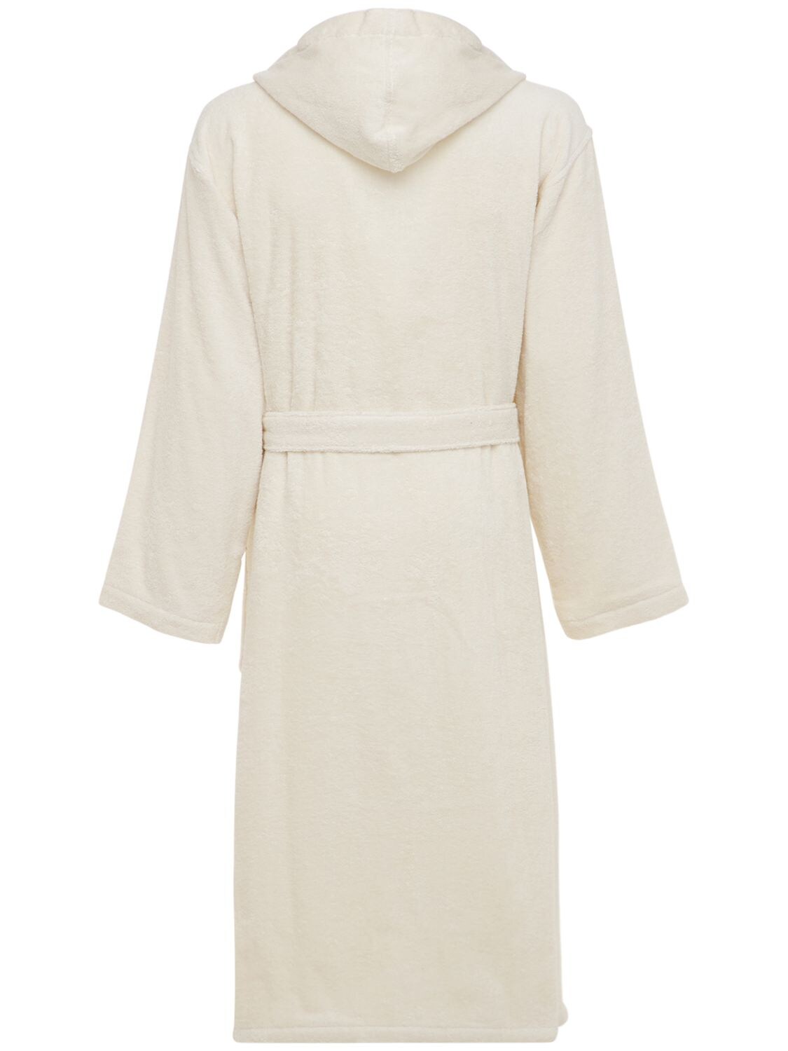 Shop Roberto Cavalli Gold New Hooded Cotton Bathrobe In Ivory