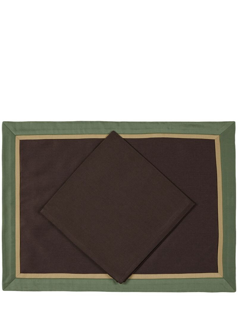 Alessandro Di Marco 棉质餐垫&餐巾套装 In Green,brown