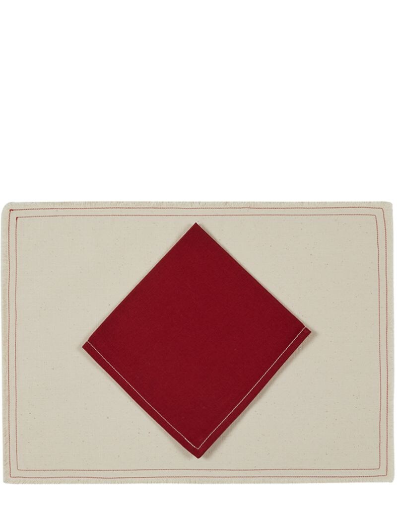 Alessandro Di Marco Set Of Two Placemats & Napkins In Red,beige