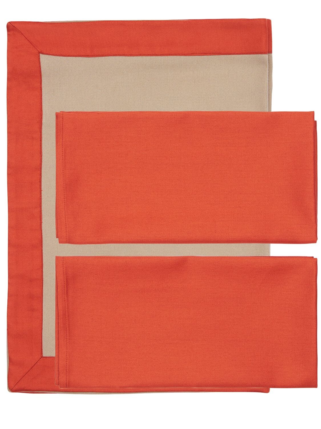 Alessandro Di Marco Set Of Two Placemats & Napkins In Orange,beige