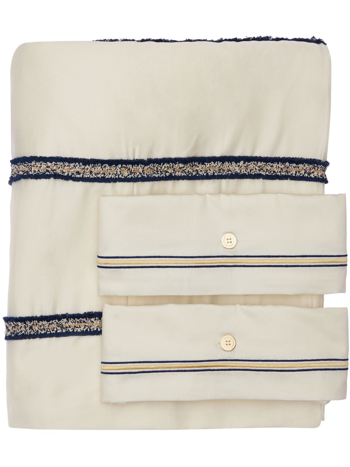Alessandro Di Marco Beaded Cotton Satin Duvet Cover Set In White,blue
