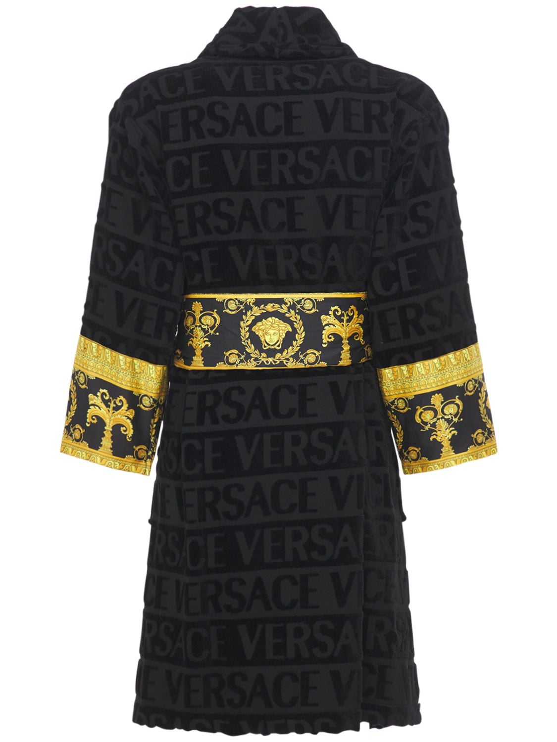 Shop Versace Barocco & Robe Cotton Bathrobe In Black,gold
