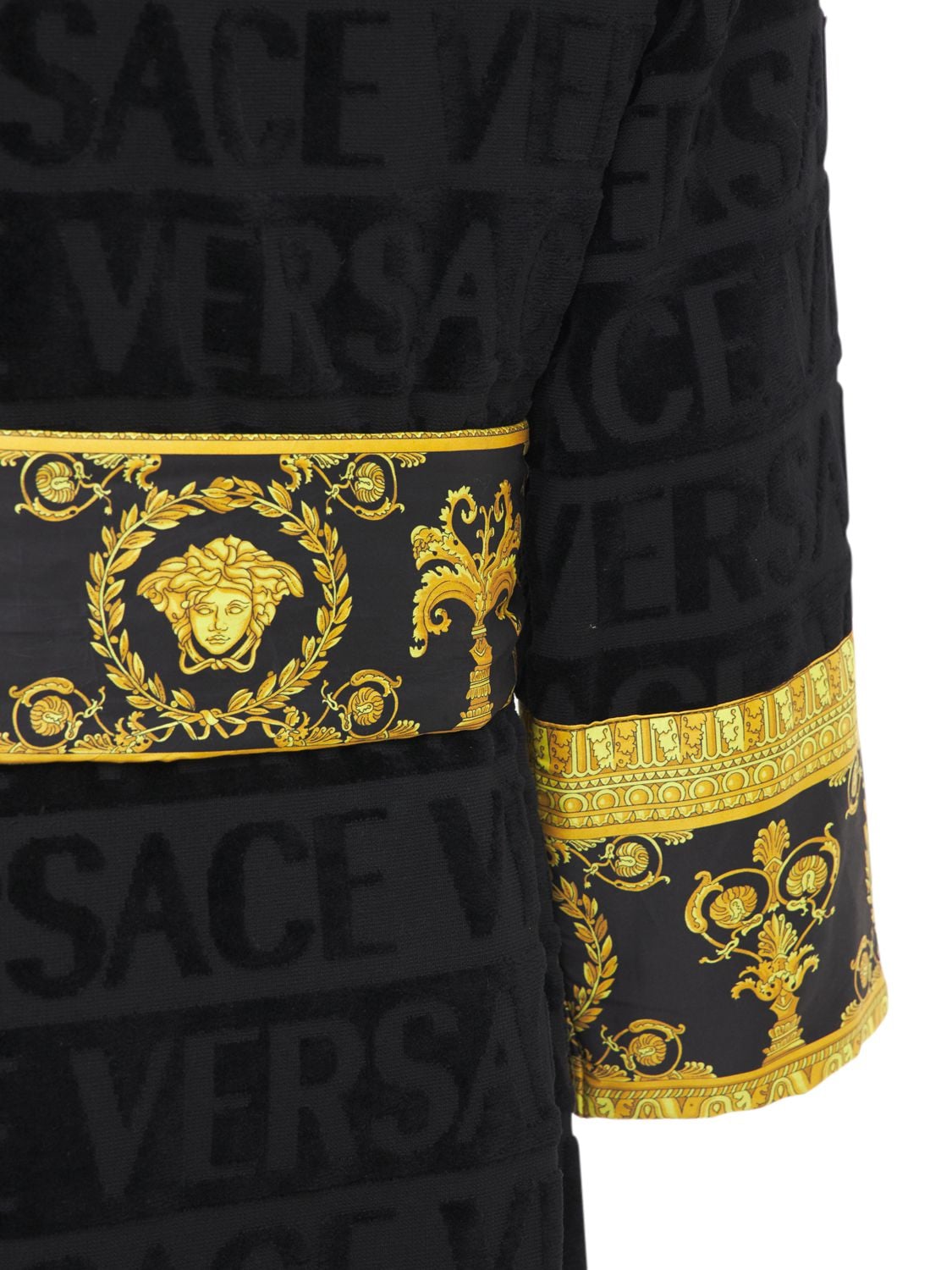 Shop Versace Barocco & Robe Cotton Bathrobe In Black,gold
