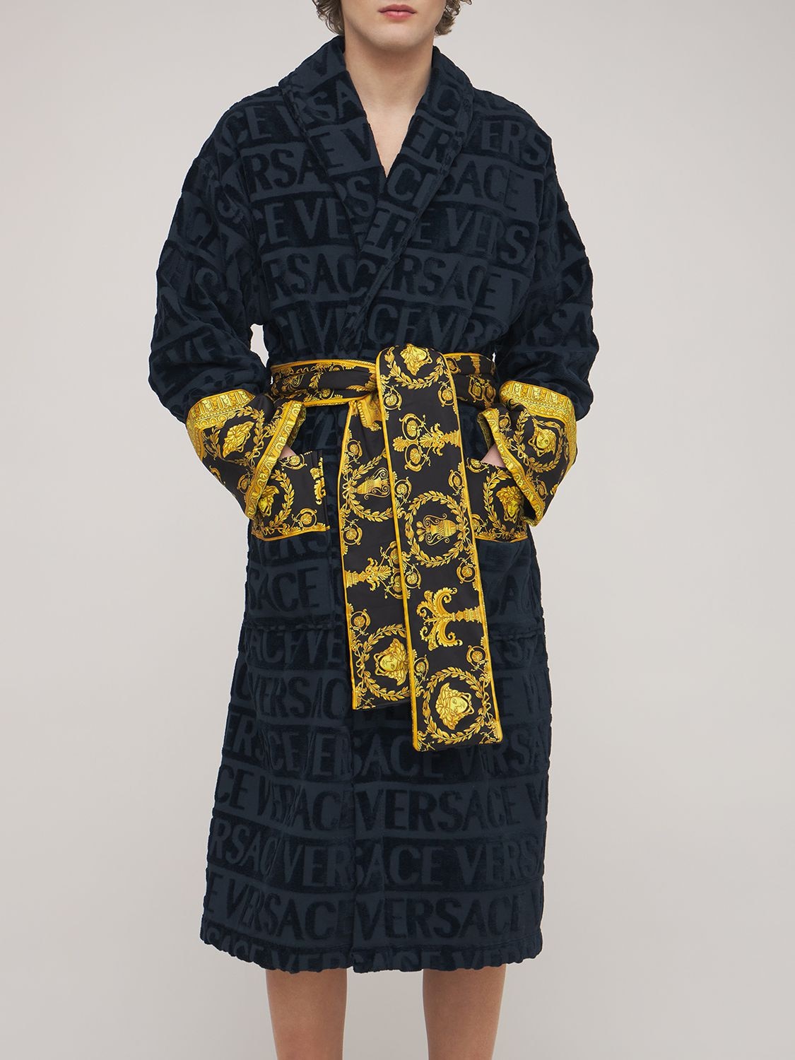 Shop Versace Barocco & Robe Bathrobe In Blue