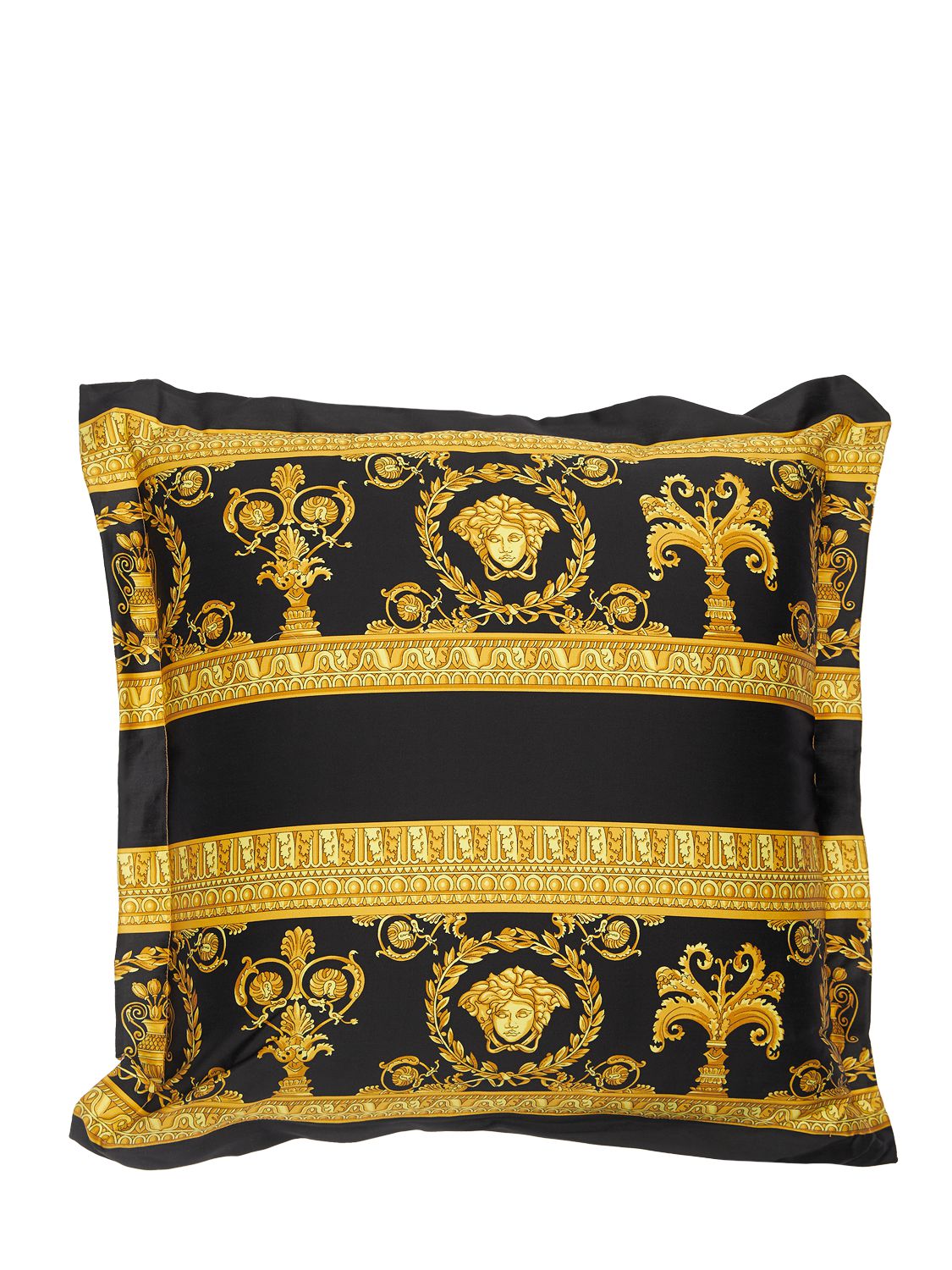 Versace Barocco & Dressing Gown Printed Cotton Cushion In White,black
