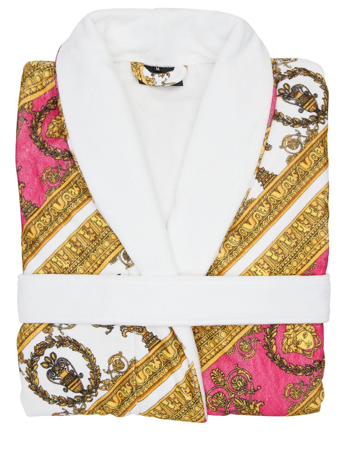 Versace I Heart Baroque Cotton Bathrobe In White,gold