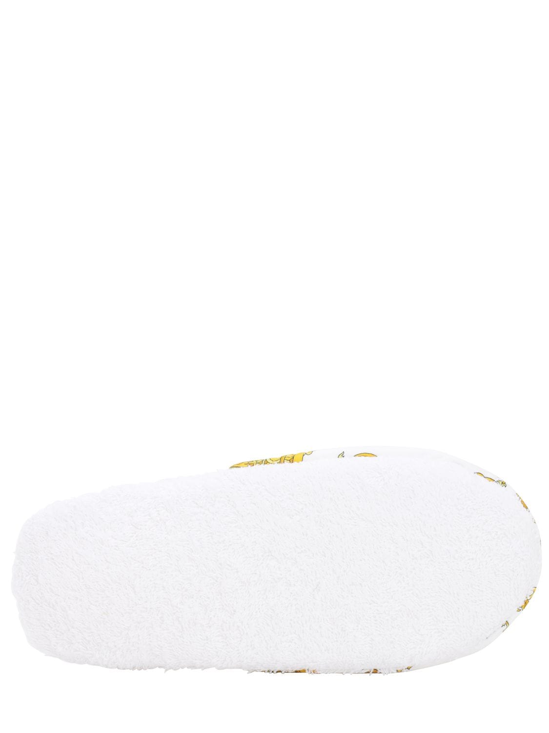 Shop Versace Barocco & Robe Cotton Slippers In White,gold
