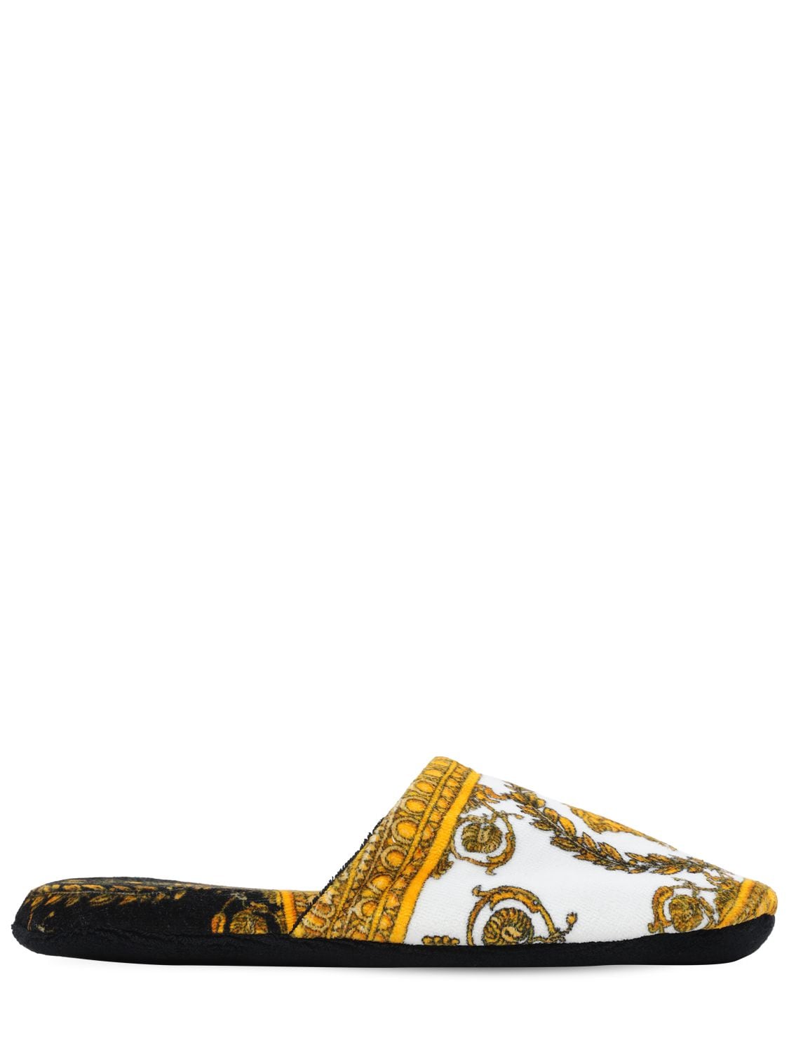 Shop Versace I Heart Baroque Cotton Slippers In Black,gold