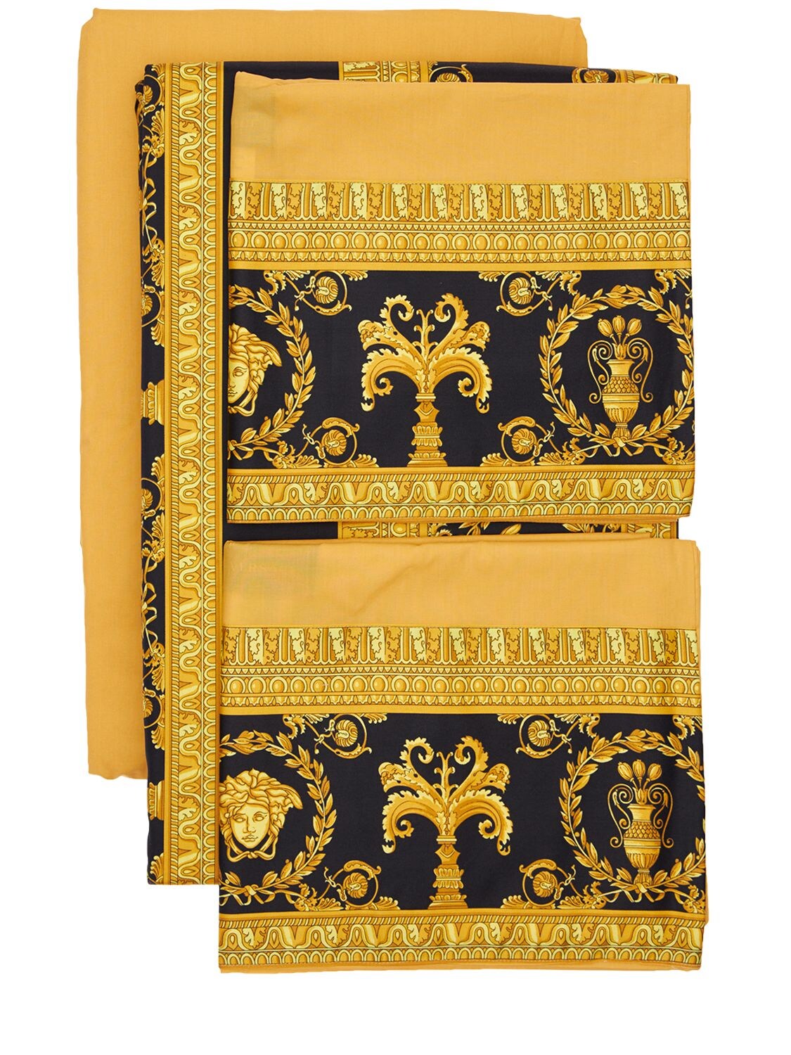 Versace Baroque Printed Cotton Bedding Set In Black,gold