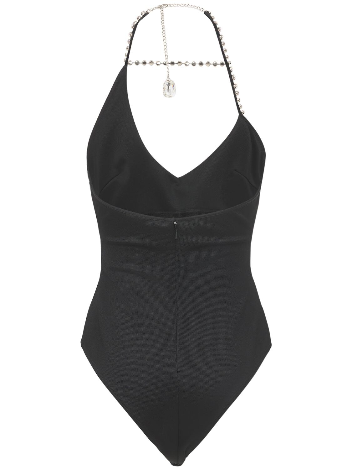 Area Asymmetric Crystal-embellished Stretch-piqué Halterneck Bodysuit