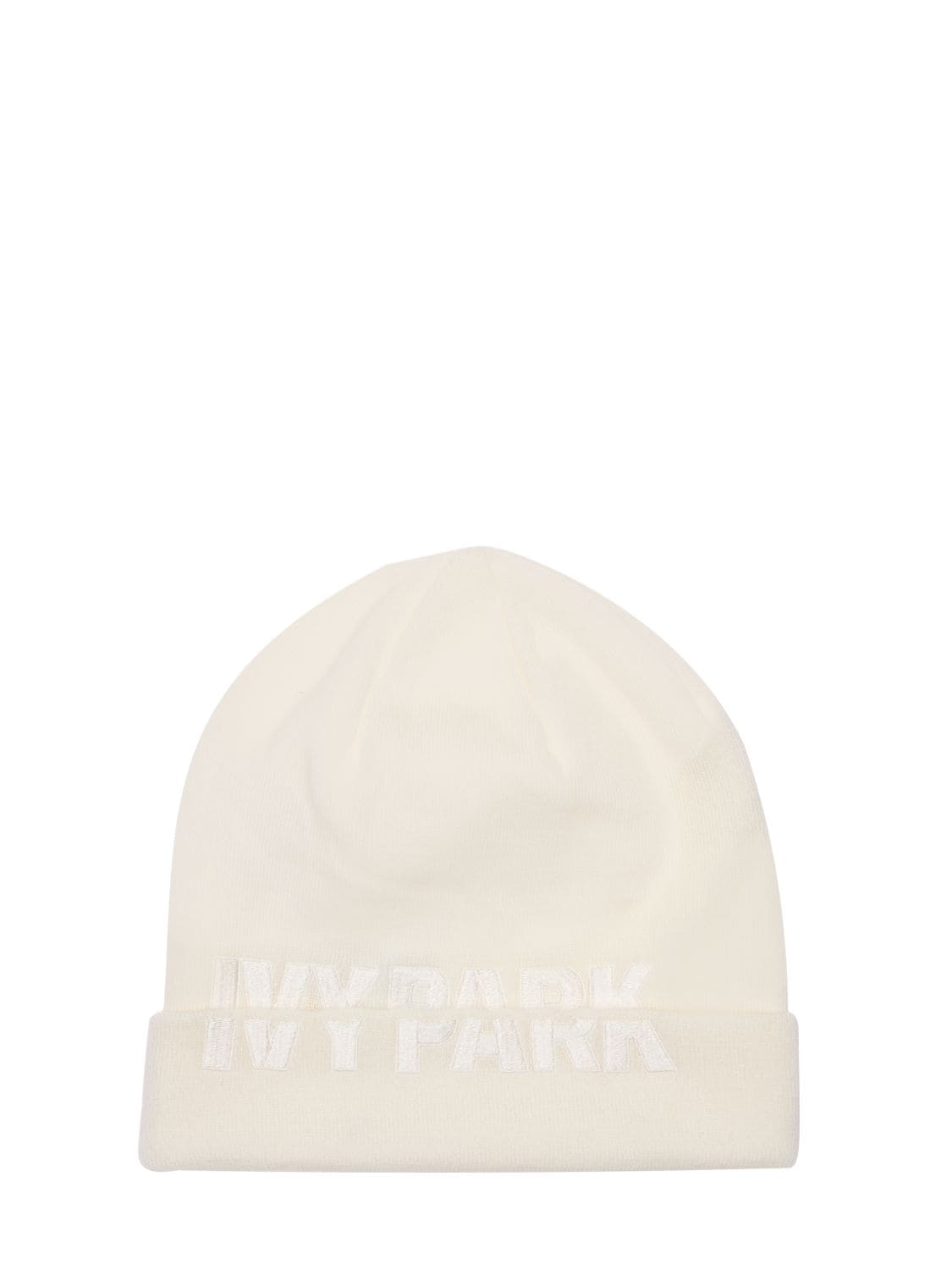 Adidas X Ivy Park Cut-off Logo Knit Beanie In White