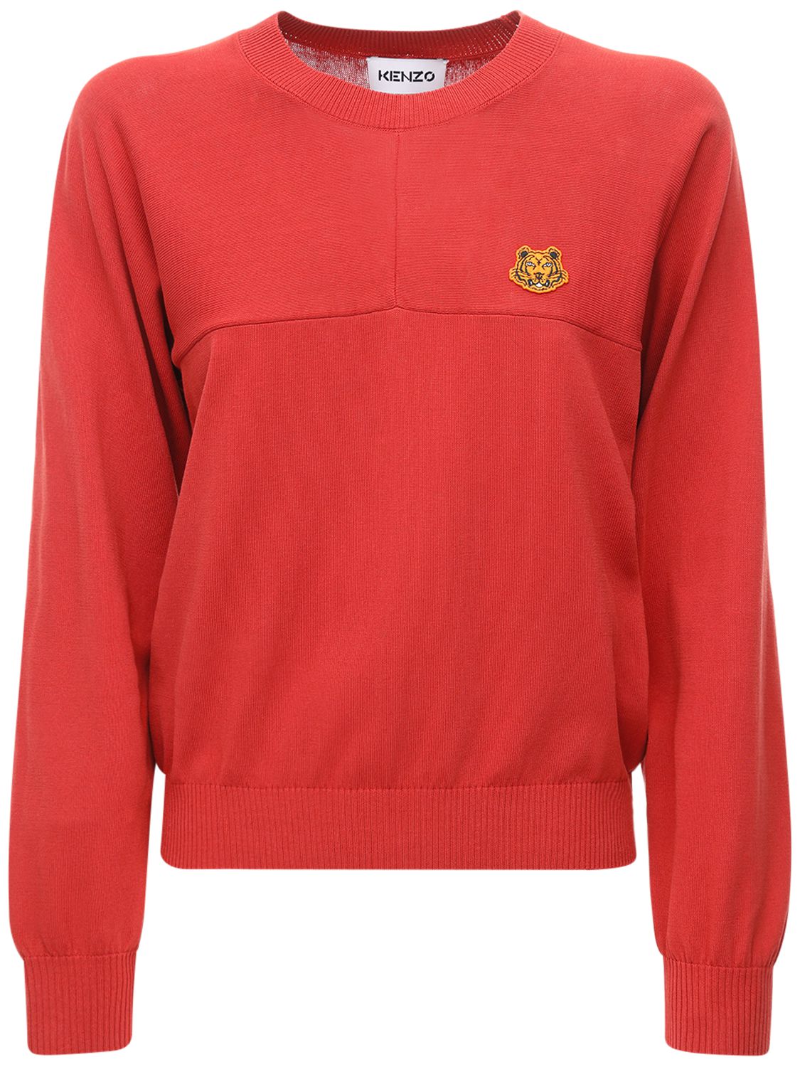 Kenzo Cotton Sweater Tiger Crest Patch In Red