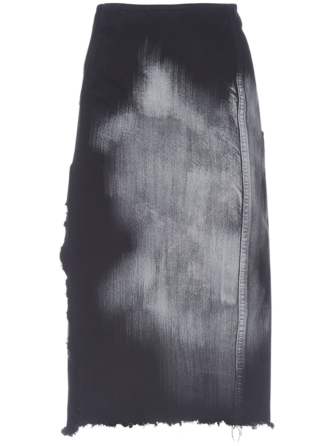 Marni Stain Effect Cotton Denim Midi Skirt In Black