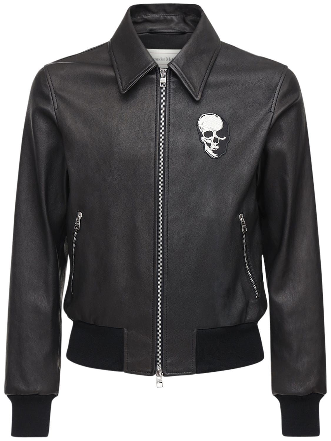 ALEXANDER MCQUEEN SKULL EMBROIDERY LEATHER JACKET,73I1UO021-MTKWMA2