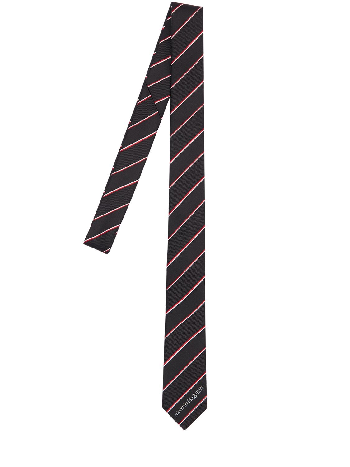 Alexander Mcqueen 50mm Logo Striped Silk Tie In Black,red,white