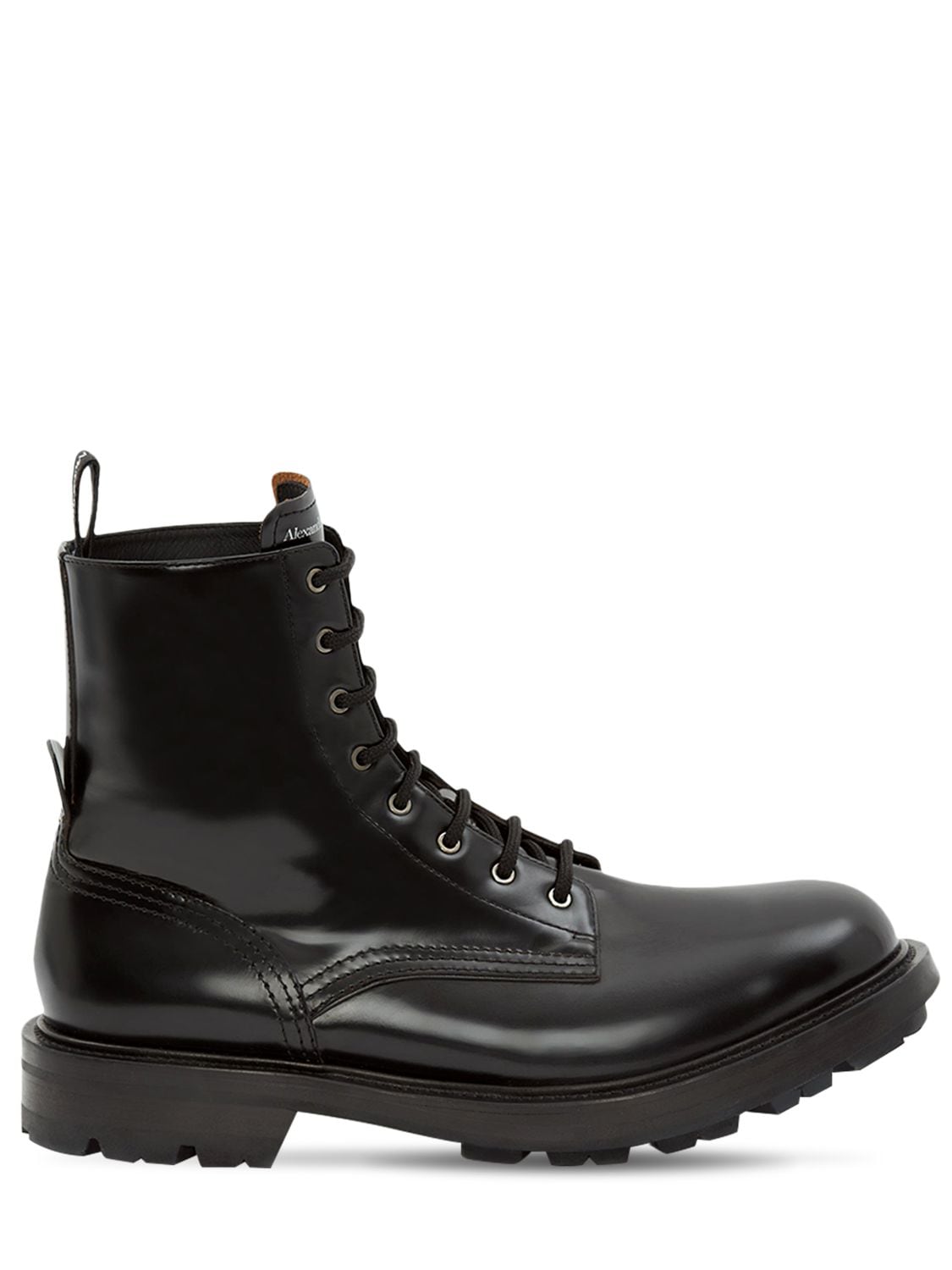 Alexander Mcqueen Punk Combat Polished Leather Boots In Black 