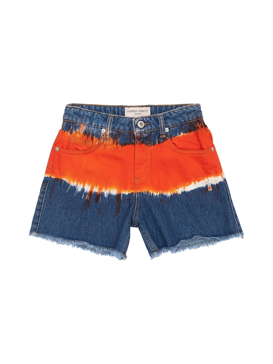 Alberta Ferretti Kids' Tie & Dye Denim Shorts In Denim,orange