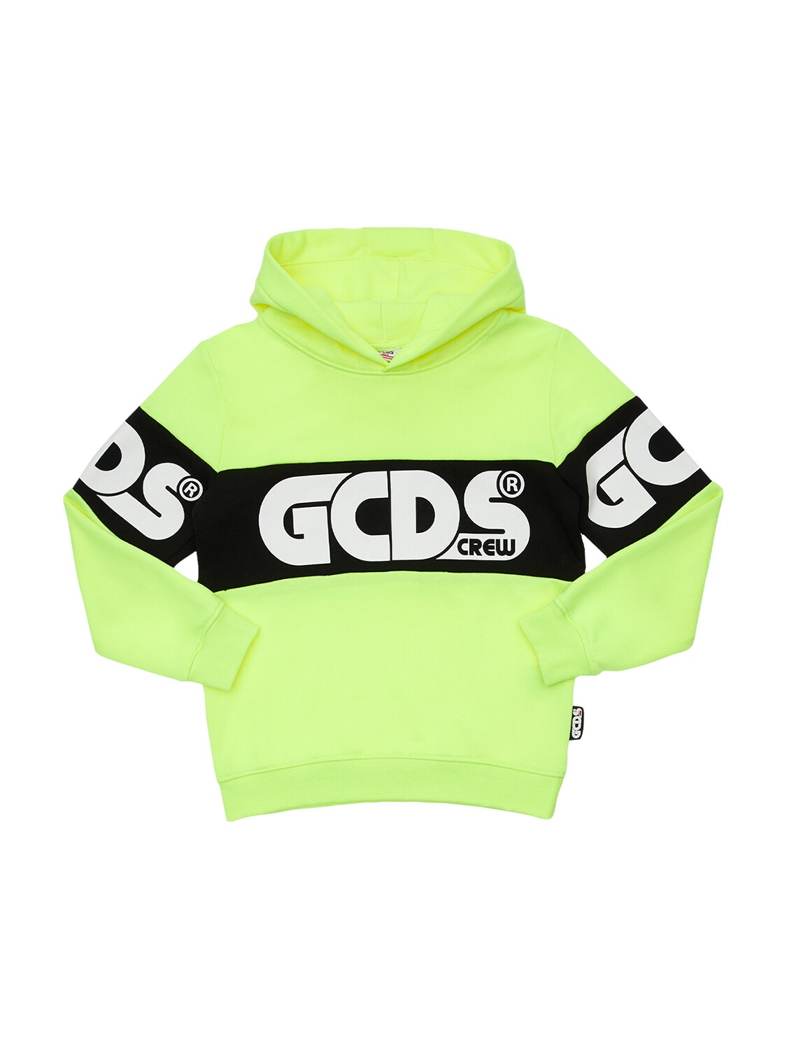 Gcds Kids' Logo Cotton Blend Sweatshirt Hoodie In Fluo,yellow