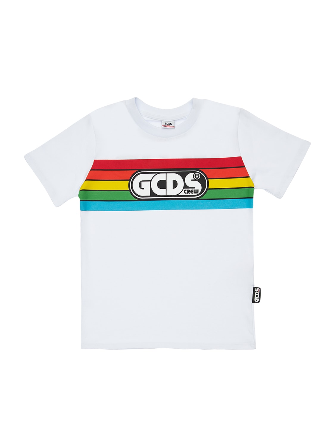 Gcds Kids' 彩虹条纹logo印花t恤 In White