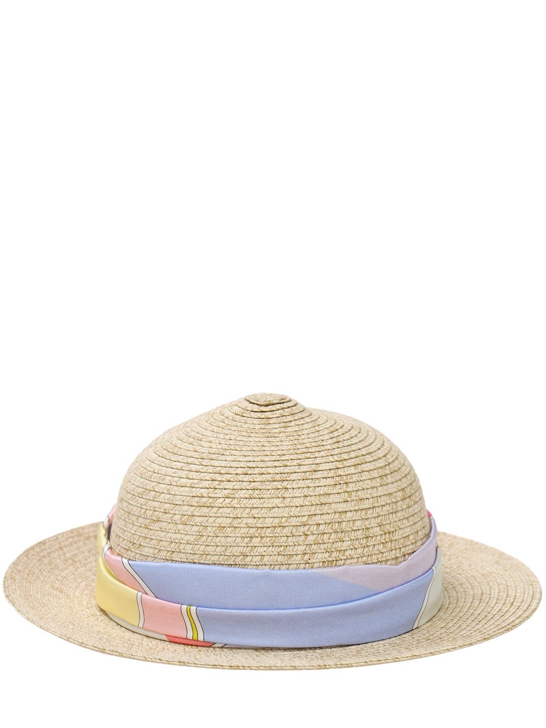 Emilio Pucci Kids' Paper Hat W/ Printed Hatband In Natural