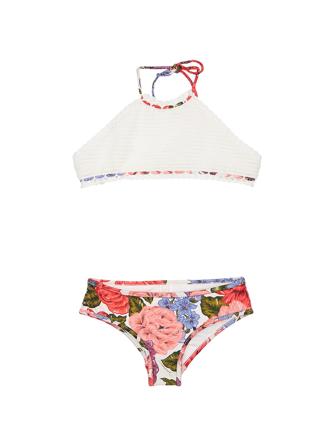 Floral Print Nylon & Crochet Bikini