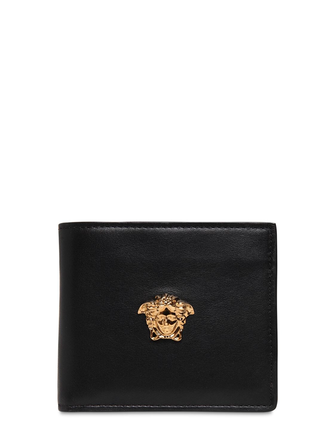 Versace Leather Billfold Wallet In Black,gold
