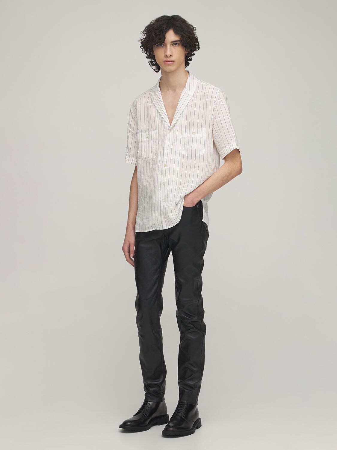 Shop Saint Laurent 15.5cm Skinny Leather Pants In Black