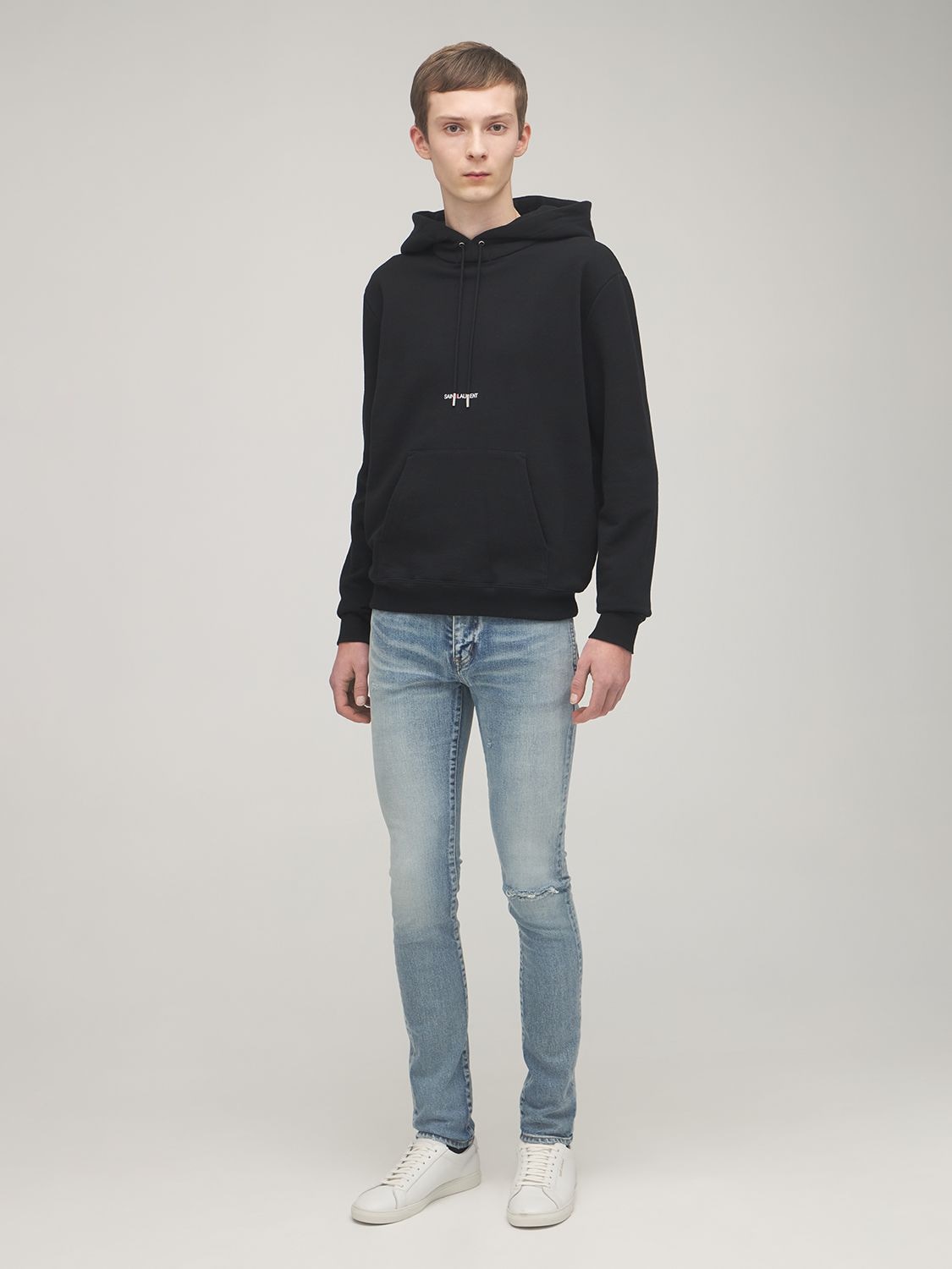 Shop Saint Laurent Cotton Sweatshirt Hoodie In Black