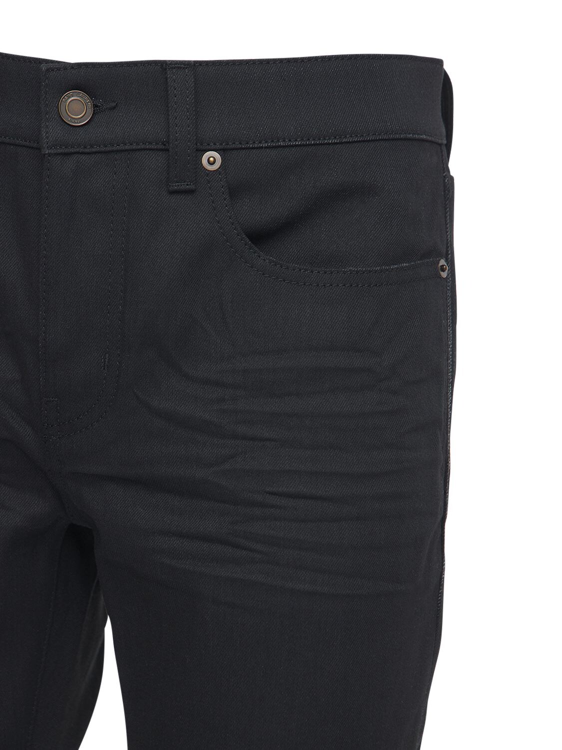 Shop Saint Laurent 15cm Skinny Low Waist Cotton Denim Jeans In Black