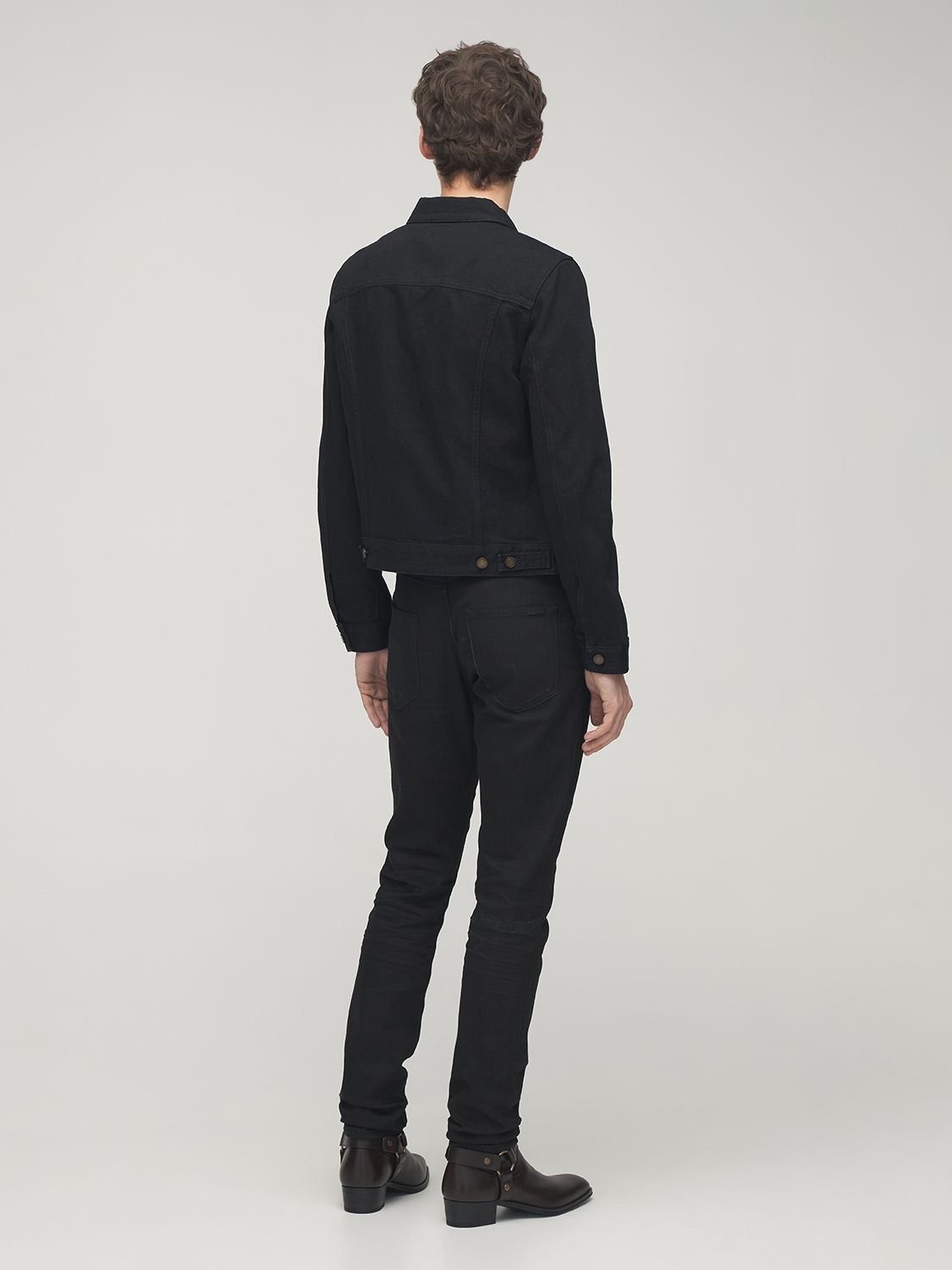 Shop Saint Laurent Fitted Cotton Denim Jacket In Black
