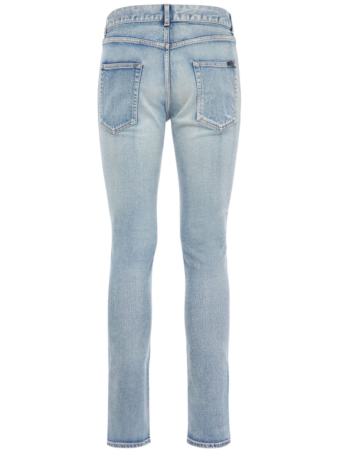 Shop Saint Laurent 15cm Skinny Low Waist Cotton Denim Jeans In Light Blue