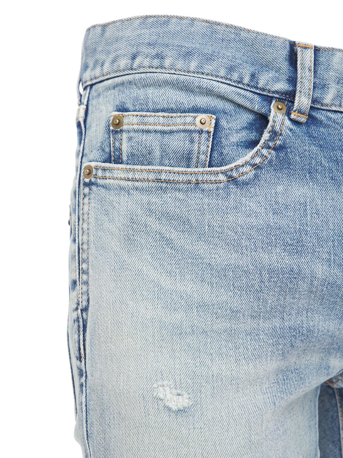 Shop Saint Laurent 15cm Skinny Low Waist Cotton Denim Jeans In Light Blue