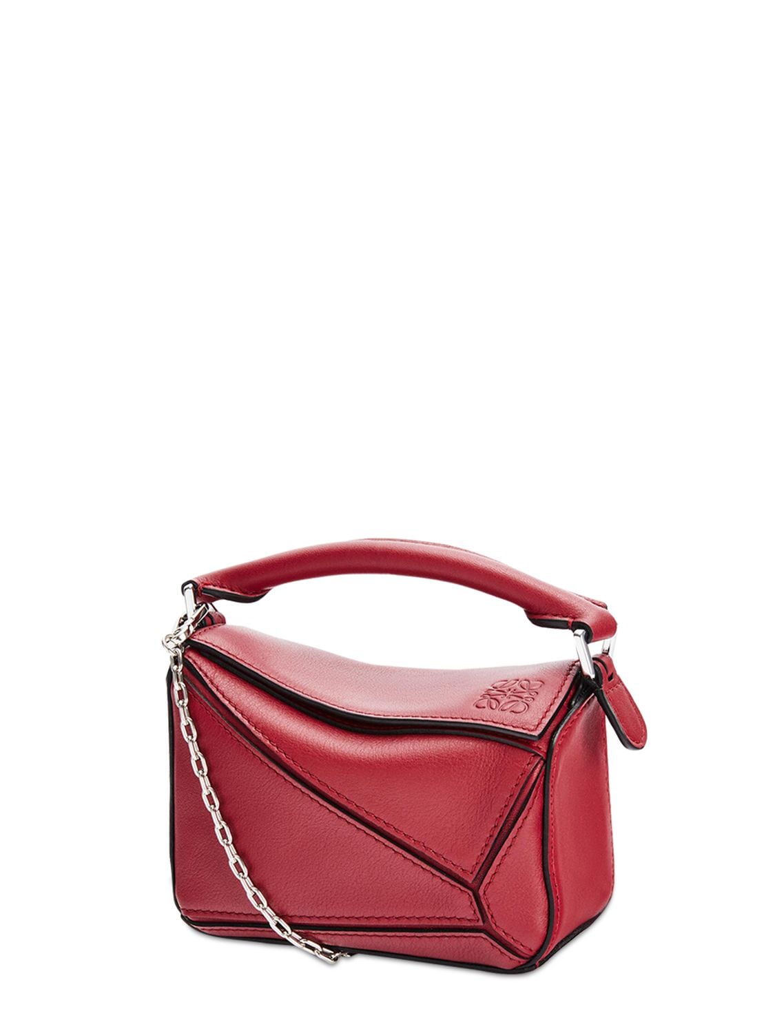 Loewe Nano Puzzle Leather Top Handle Bag In Rouge