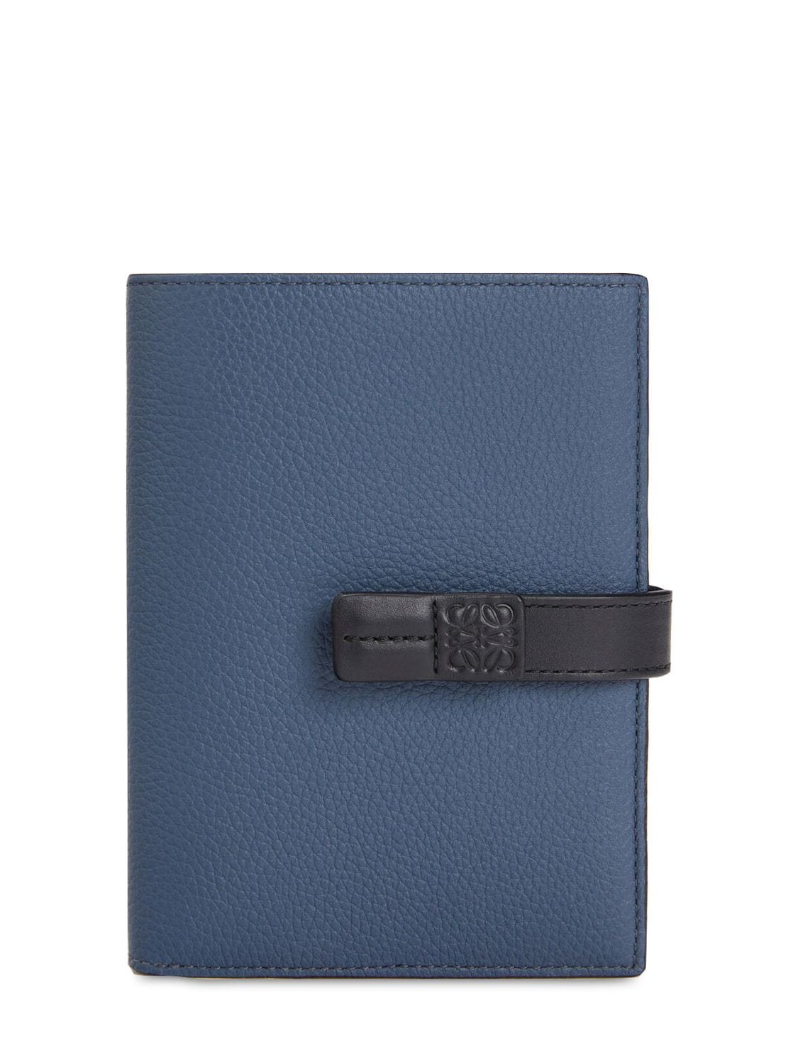 Loewe Medium Vertical Leather Wallet In Indigo Dye,blk