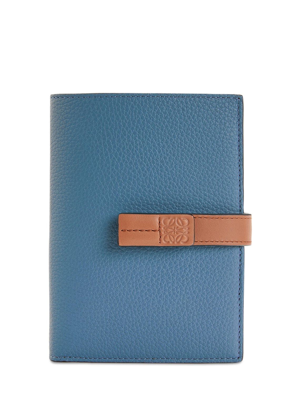 Loewe Medium Vertical Leather Wallet In Steel Blue,tan