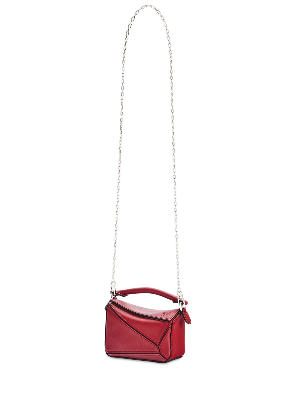 Loewe Nano Puzzle Leather Top Handle Bag In Rouge