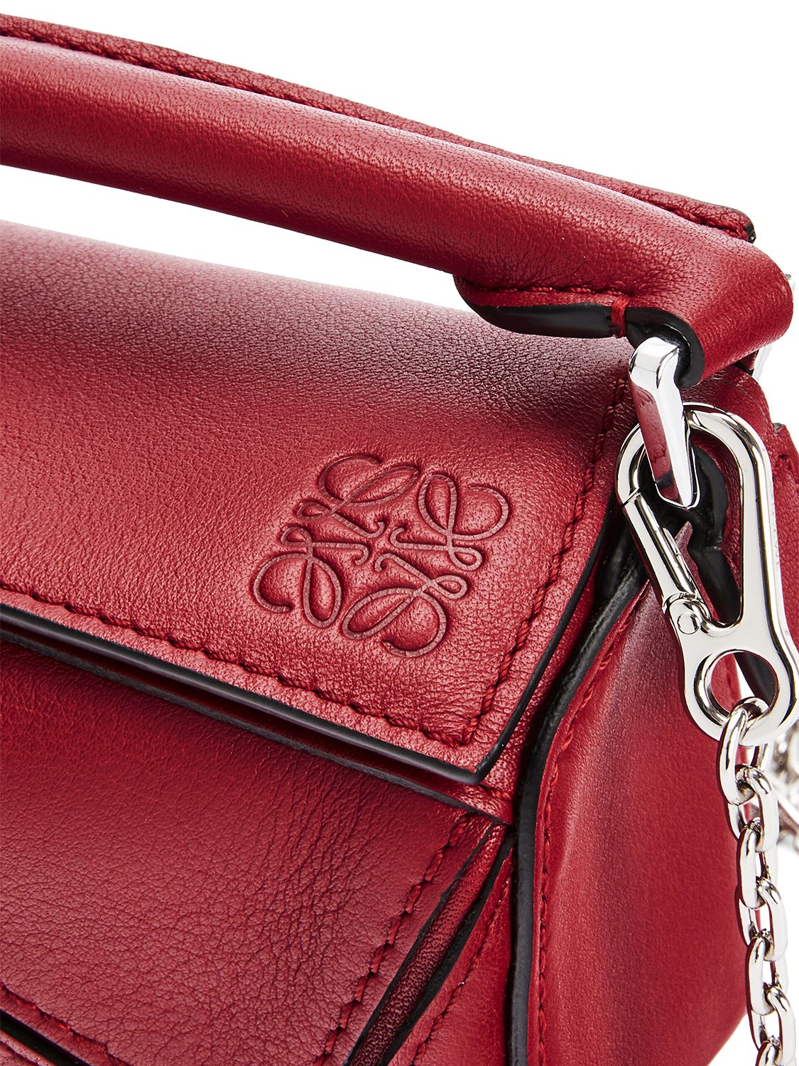 Loewe Nano Puzzle Leather Top Handle Bag In Rouge