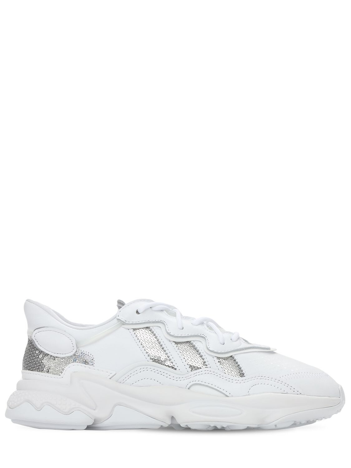 Adidas Originals Ozweego Sequined Sneakers In White,silver