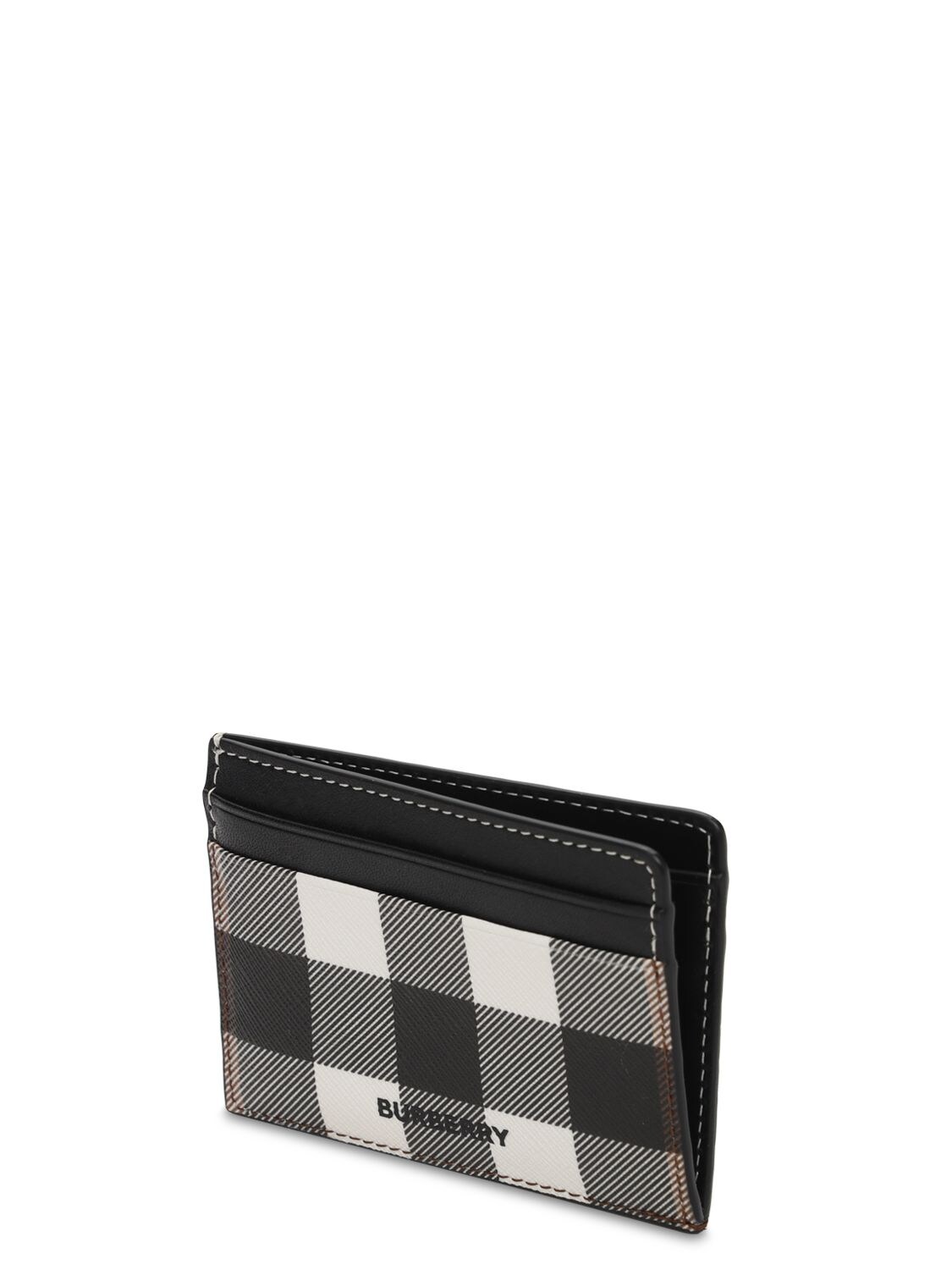 Burberry Black & White E-canvas Check Kier Card Holder In Dark 
