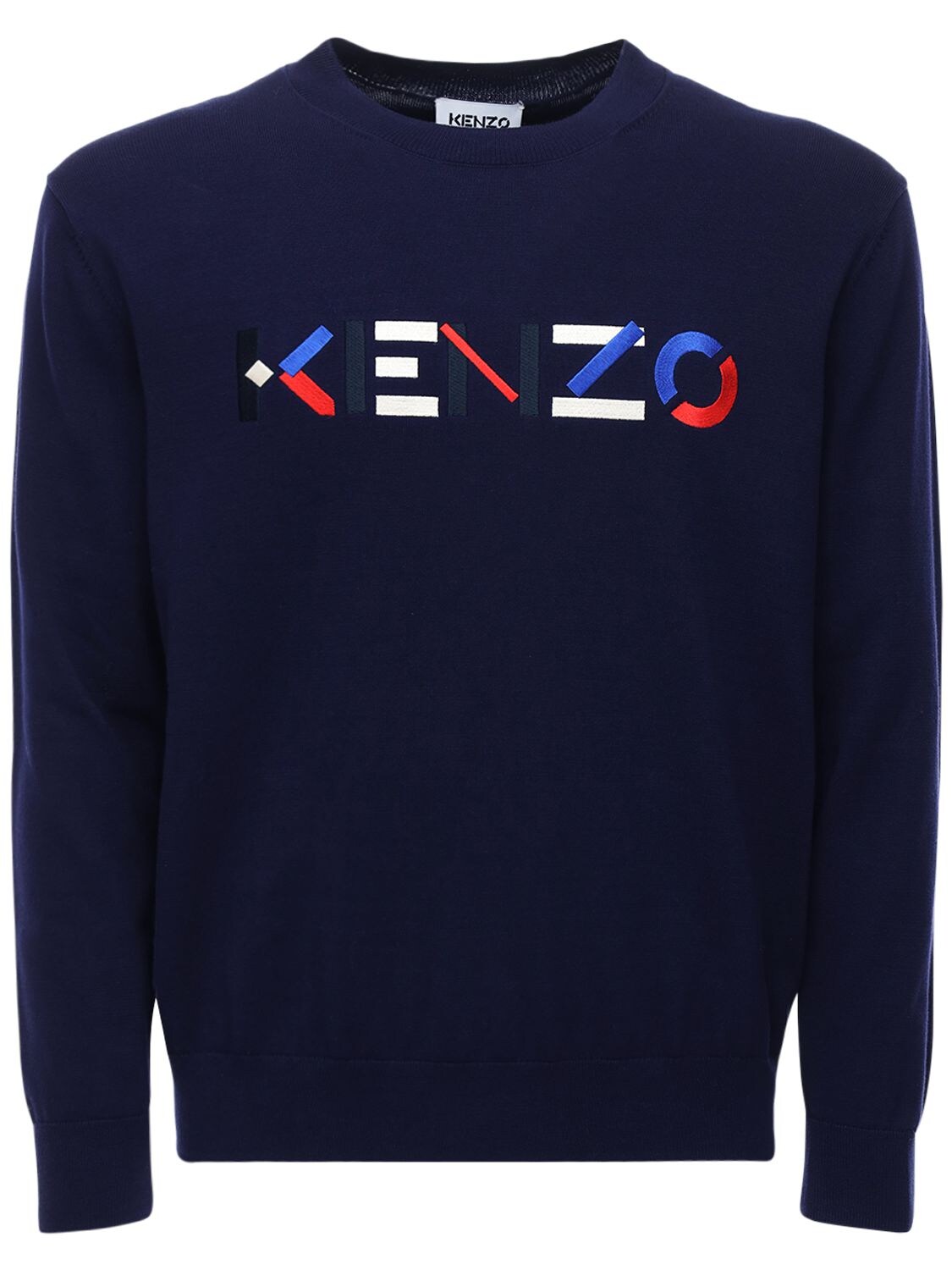 KENZO LOGO EMBROIDERY COTTON KNIT SWEATER,73I3ER015-NZY1