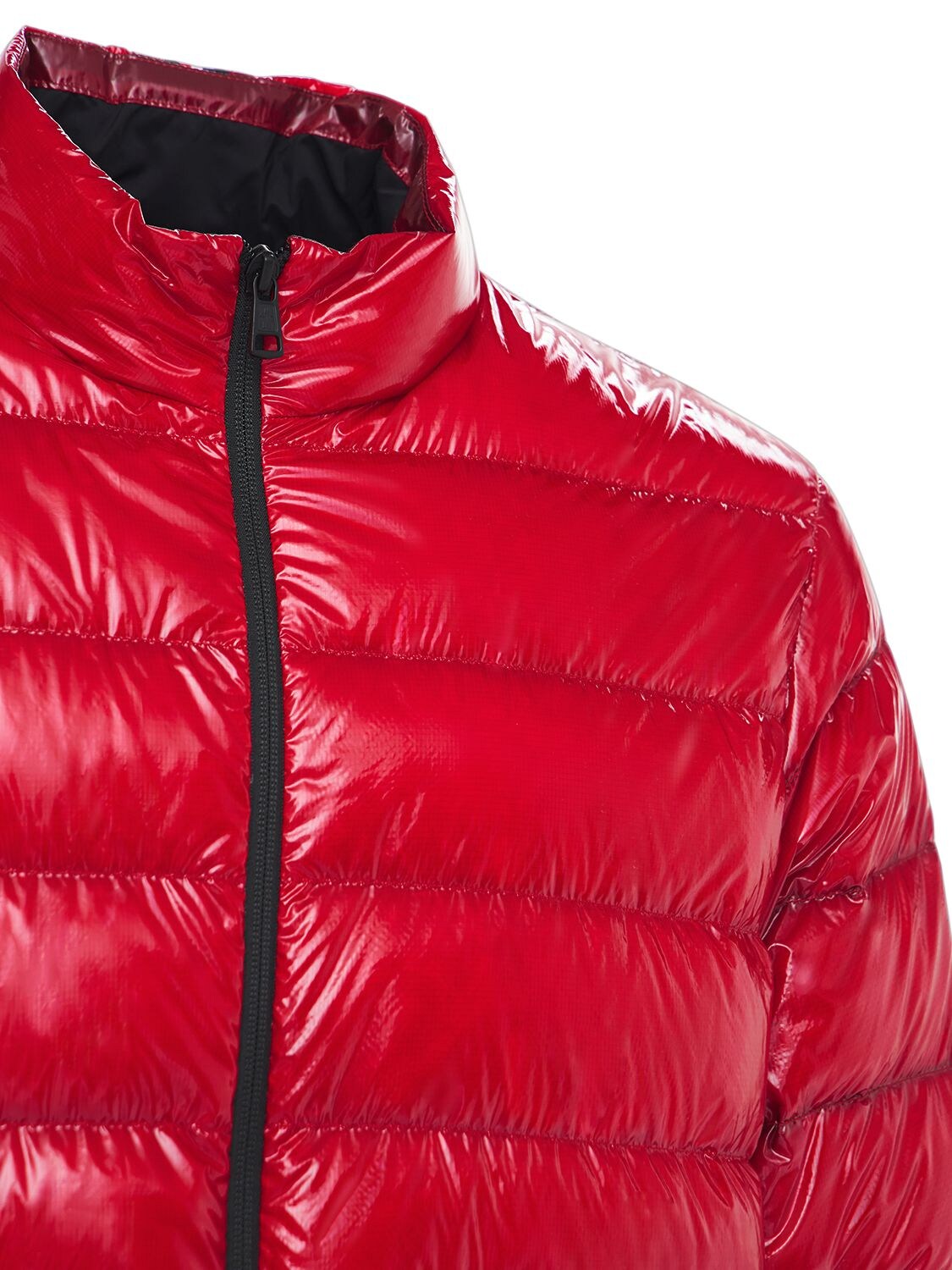 shiny red moncler coat