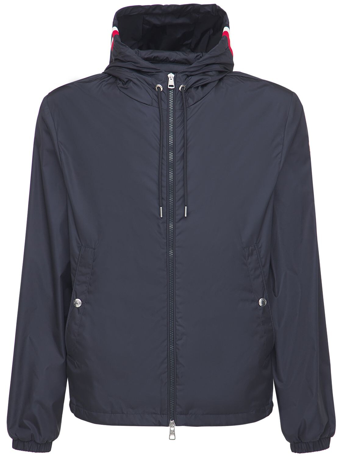 Moncler Grimpeurs Logo Stripe Hooded Nylon Jacket In Dark Blue