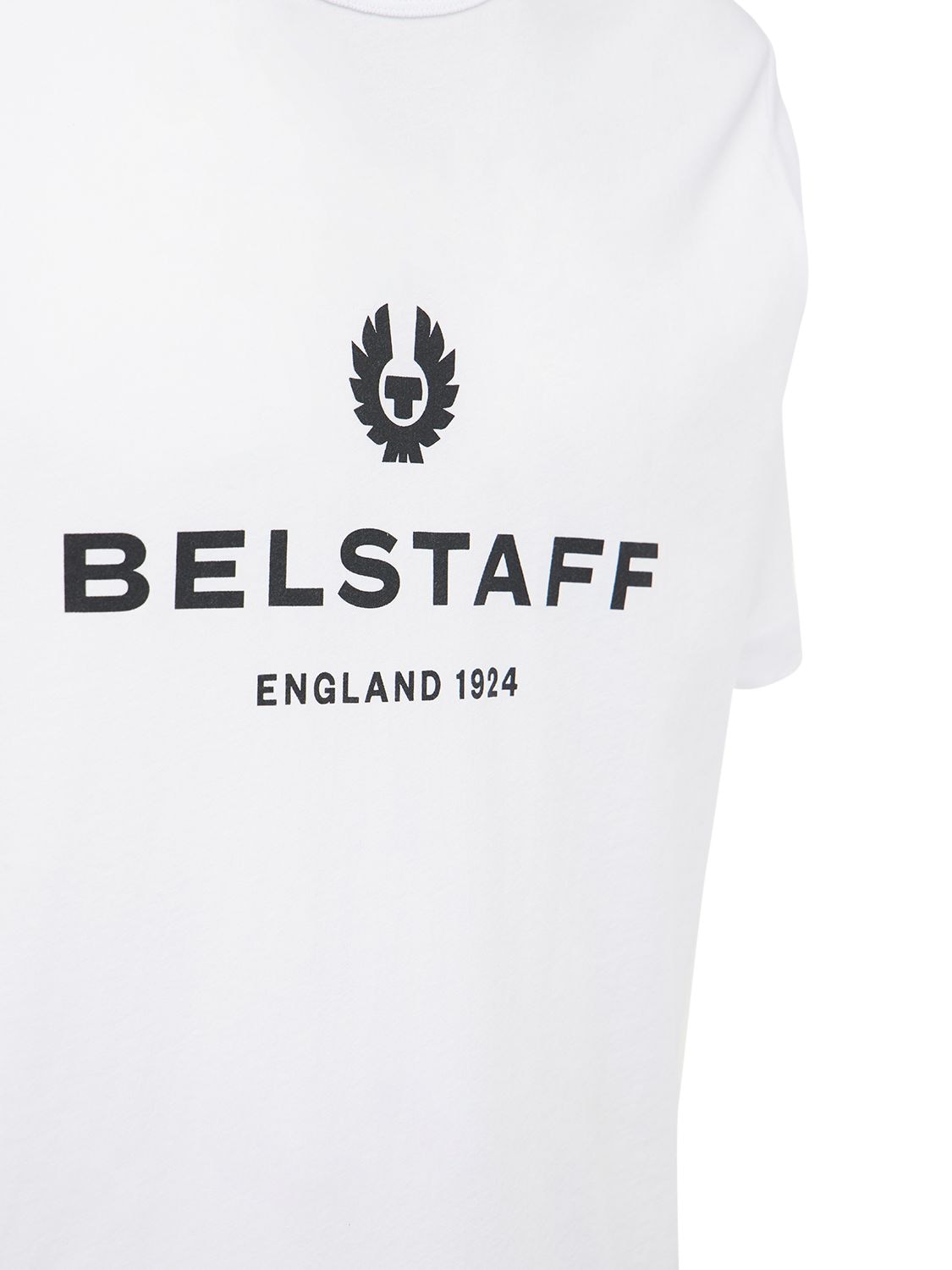 Teken een foto auteur Schandalig Belstaff Logo Printed Cotton Jersey T-shirt In White | ModeSens